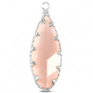 Crystal glass charm oval 30mm Pink-silver